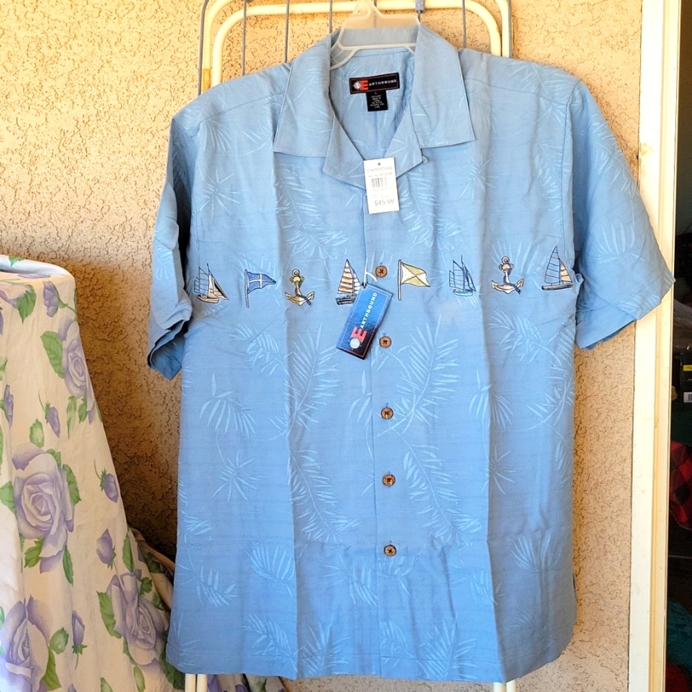 NWT Nautical Silk Shirt by Earthbound sz Large